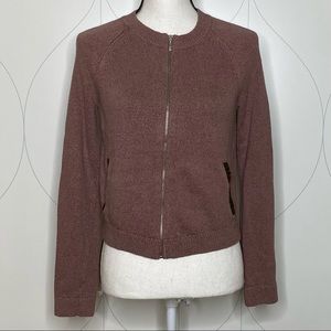 Gap leather detail full zip sweater mauve S